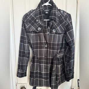 Self Esteem Black & Gray Plaid Trench Coat